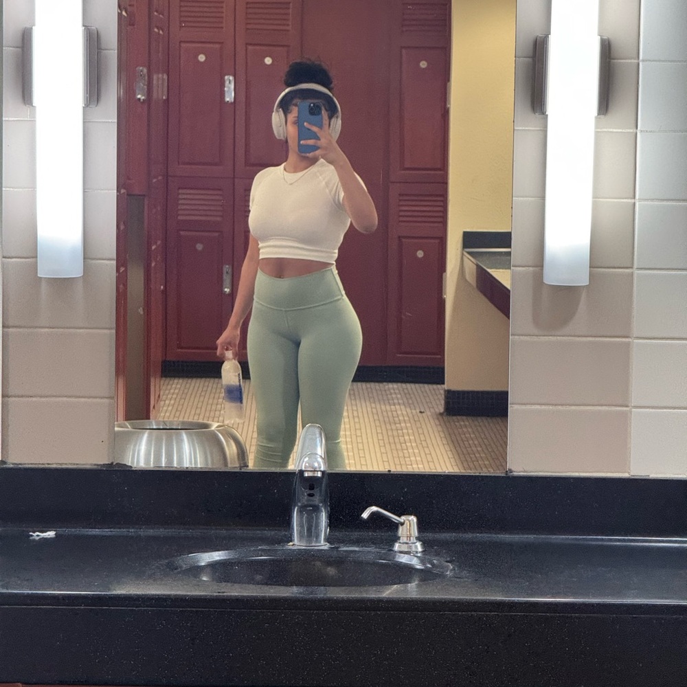 White Crop Top and Green Leggings